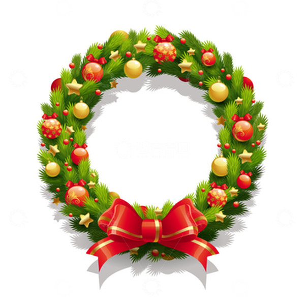 源文件下载【趣麦麦图】圣诞节花环铃铛蝴蝶结圣诞装饰手绘花环