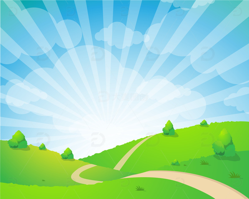 春天卡通背景春天场景草地树木户外春游春分