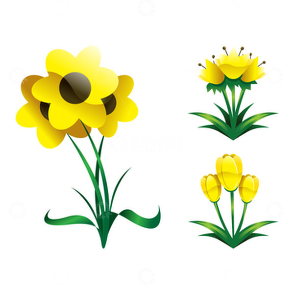 源文件下载【趣麦麦图】春天春分花朵黄花花丛矢量花朵扁平花朵