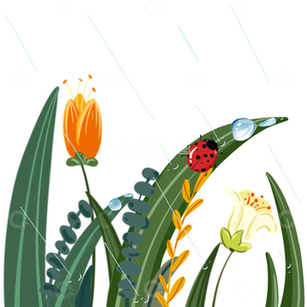 源文件下载【趣麦麦图】小清新植树节花草春雨草地昆虫元素