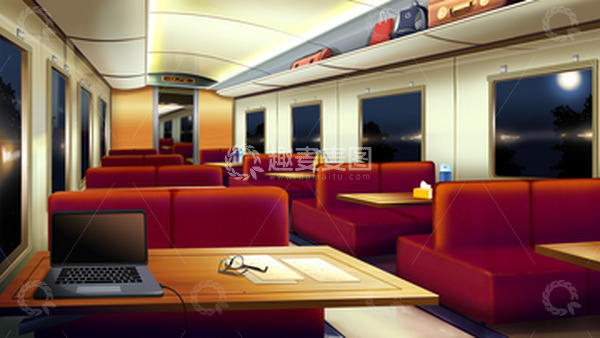 源文件下载【趣麦麦图】夜晚火车车厢