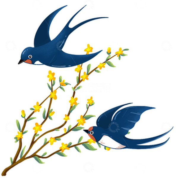 源文件下载【趣麦麦图】小清新扁平风噪点植树节春季燕子迎春花