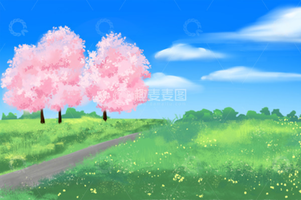 源文件下载【趣麦麦图】春天 春游 草地 春分场景 春日 水彩画