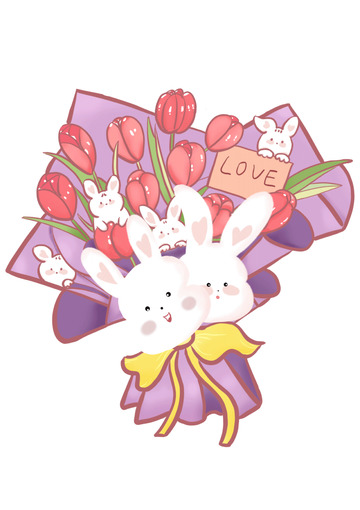 可爱兔子手绘花束