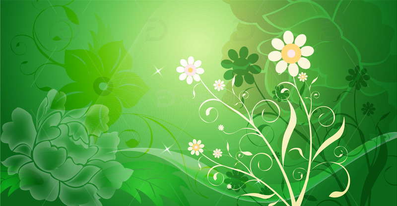春天春分花朵绿叶矢量花朵绿色背景梦幻