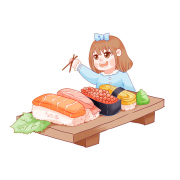 寿司食物小女孩吃饭日本料理三文鱼鲑鱼子