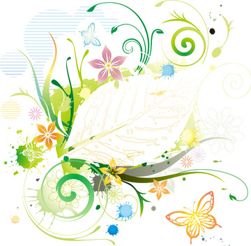 春天春季花朵藤蔓蝴蝶绿叶