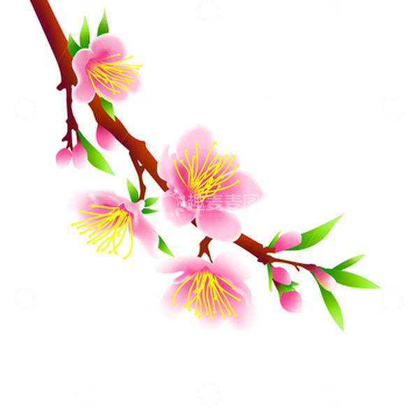 源文件下载【趣麦麦图】-简约手绘粉色桃花春分节气插画元素
