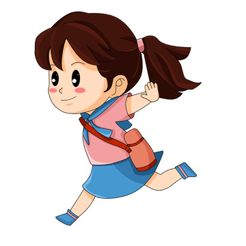 背水壶开心奔跑的卡通小女孩