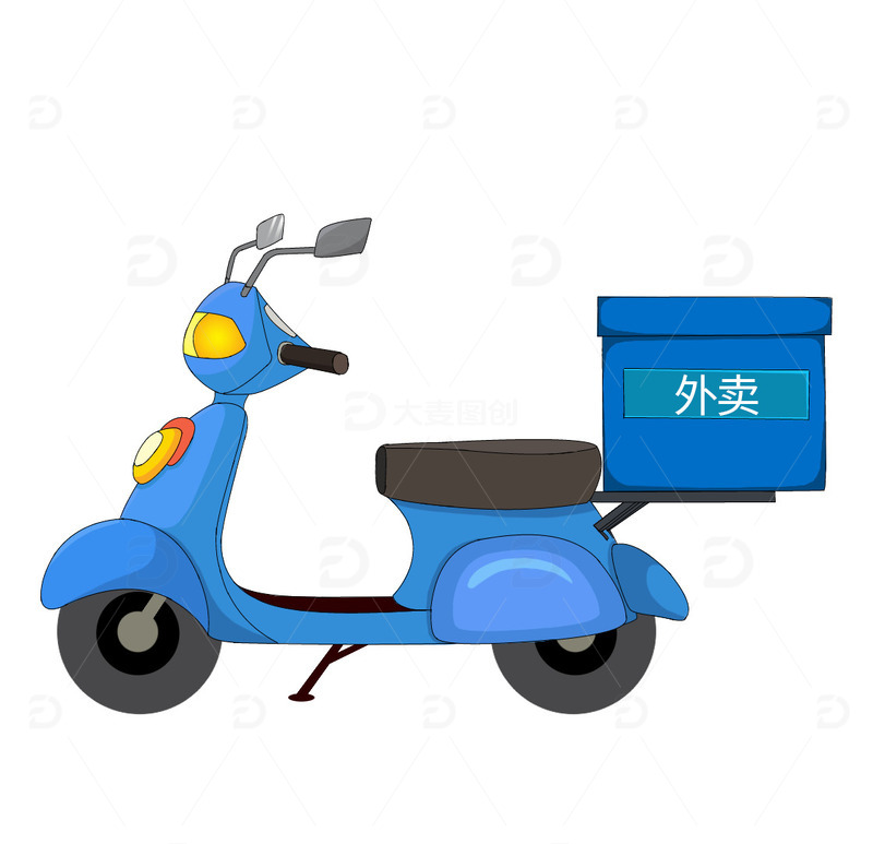 源文件下载【趣麦麦图】蓝色外卖电动车