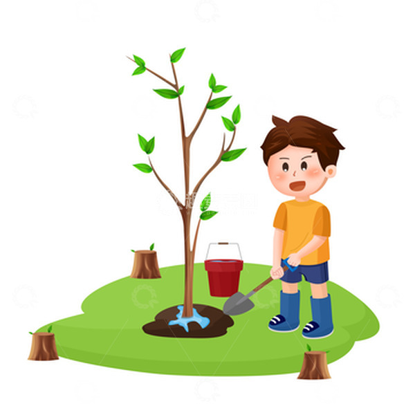 源文件下载【趣麦麦图】绿色春天植树节种树小男孩