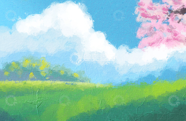 源文件下载【趣麦麦图】-简约油画风小清新春天春分背景