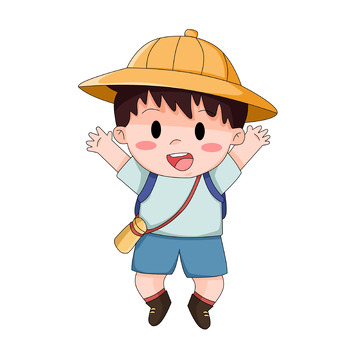 去春游开心到跳起的卡通儿童