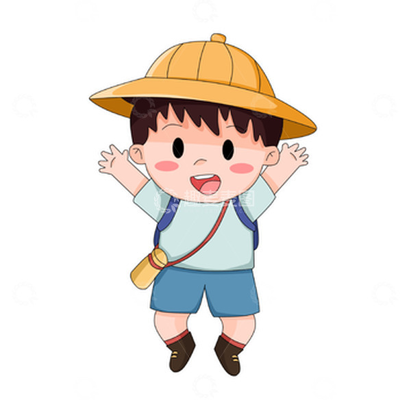 源文件下载【趣麦麦图】-去春游开心到跳起的卡通儿童