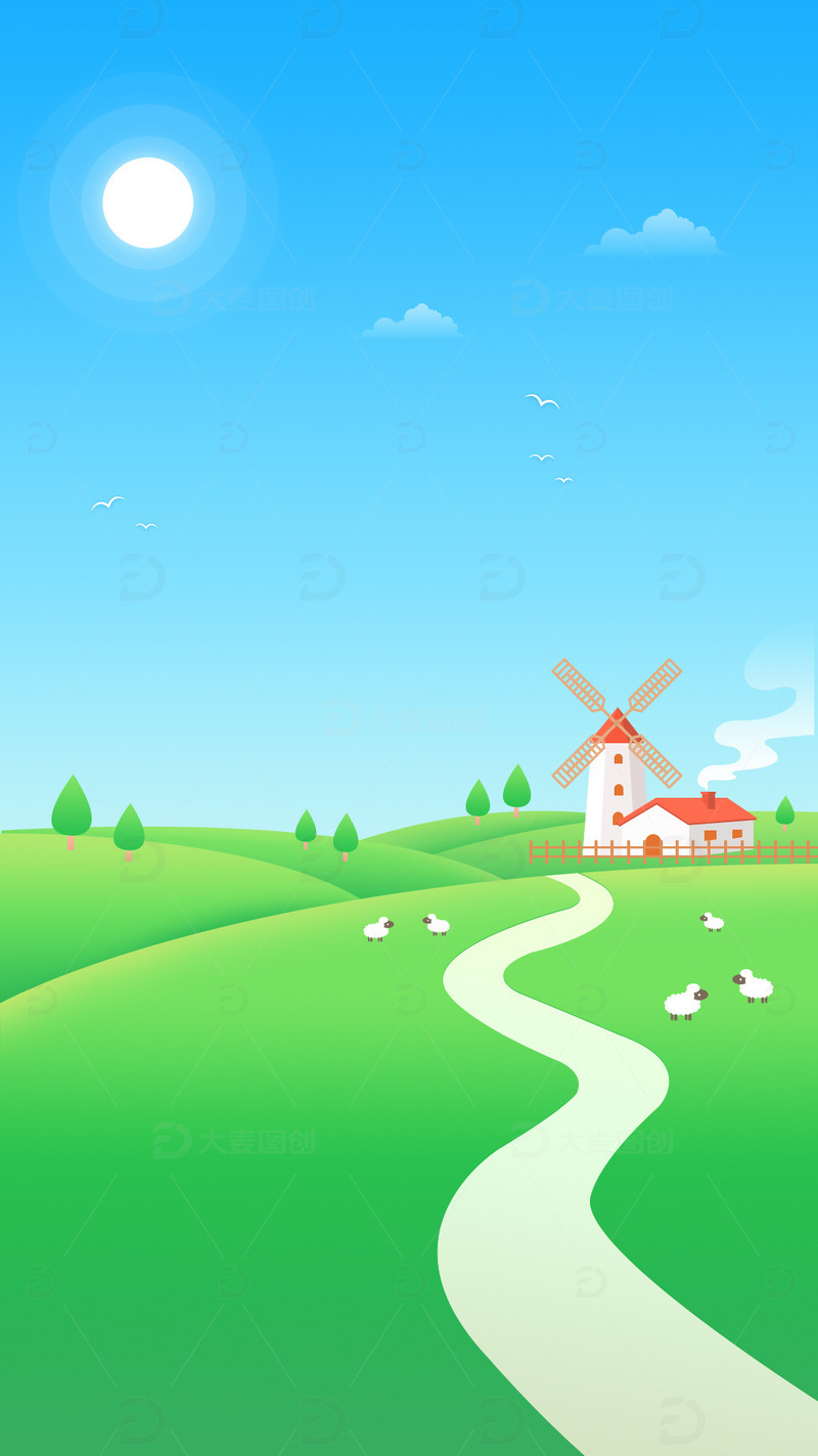 春分春季春天蓝天极简简约绿色背景海报图