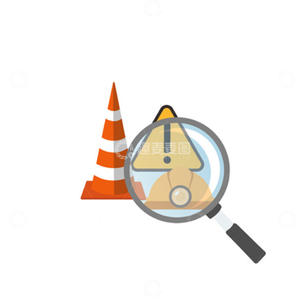 源文件下载【趣麦麦图】工地交通安全路障锥警示牌放大镜警惕