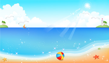 沙滩皮球海星度假海边太阳云朵