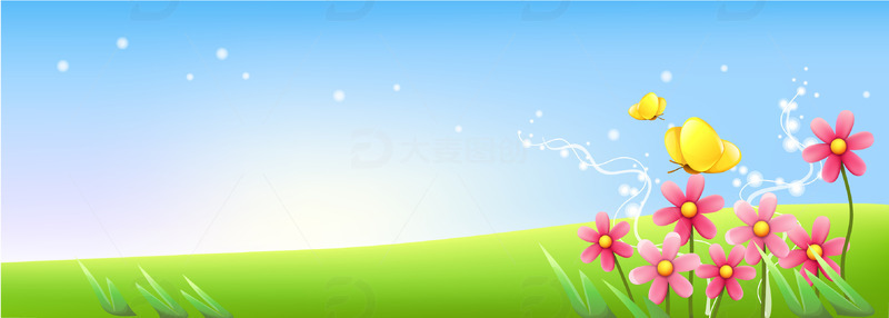 春天春季花草花朵蝴蝶梦幻场景踏春