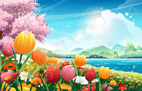 源文件下载【趣麦麦图】-春天春季春分惊蛰手绘花朵郁金香花丛鲜花