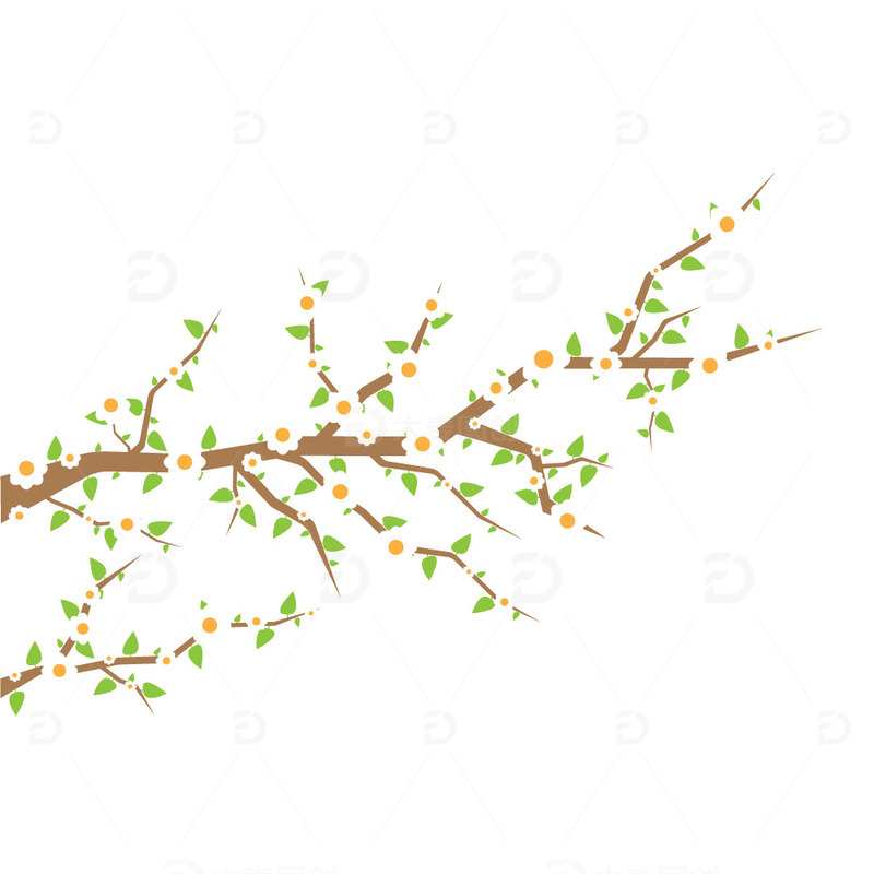 春天春季树枝花朵绿叶卡通树枝装饰元素