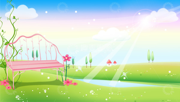 源文件下载【趣麦麦图】-春天春季花草草地梦幻云朵浪漫藤蔓椅子