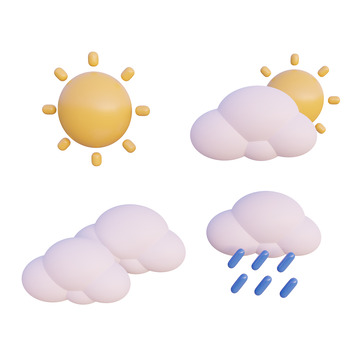 3D天气预报太阳晴天阴天多云下雨云朵图标