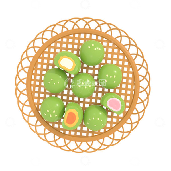 源文件下载【趣麦麦图】清明节青团藤编篮子美食传统3D立体小吃