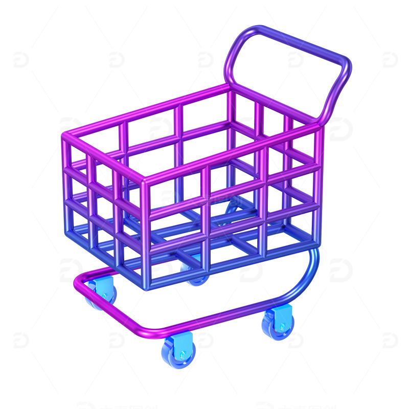 C4D蓝紫渐变色购物车元素