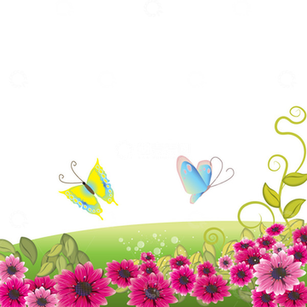 源文件下载【趣麦麦图】春天春季花草草地花朵花丛蝴蝶藤蔓