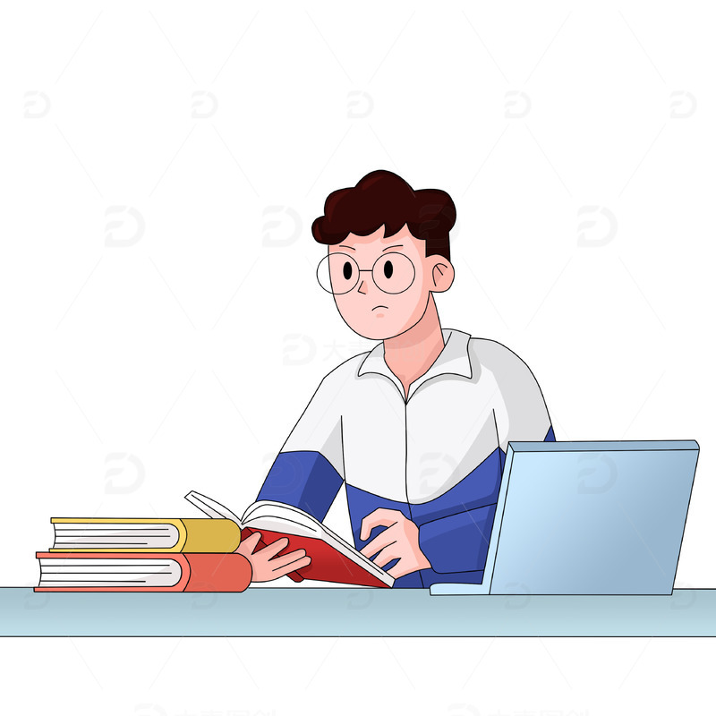 源文件下载【趣麦麦图】戴眼镜努力学习的青少年学生