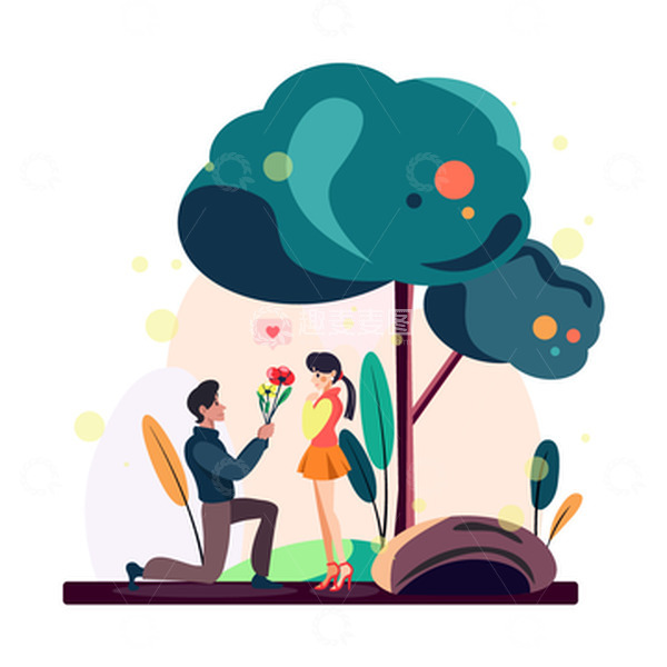 源文件下载【趣麦麦图】春天情侣鲜花求婚表白情人节