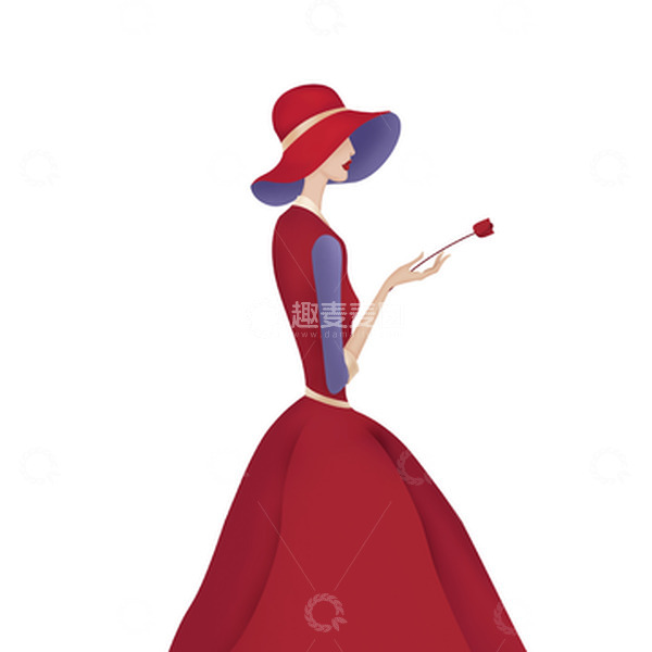 源文件下载【趣麦麦图】红色38女王节妇女节手绘图