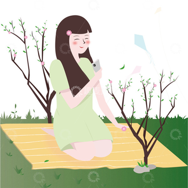 源文件下载【趣麦麦图】春天花草春游野餐赏花风筝桃花拍照