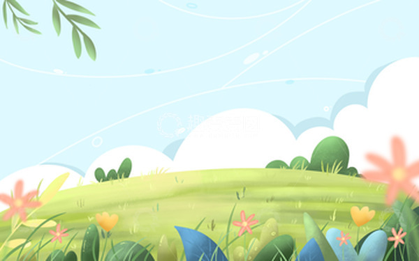 源文件下载【趣麦麦图】手绘春天草坪绿植春分户外草地插画背景