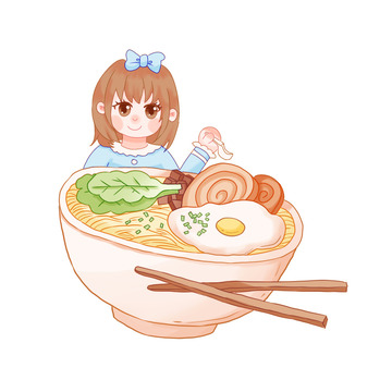 拉面食物面条吃东西小女孩鸡蛋主食