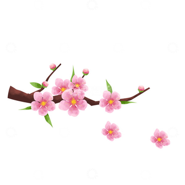 源文件下载【趣麦麦图】简约手绘桃花春天植物花卉春分元素