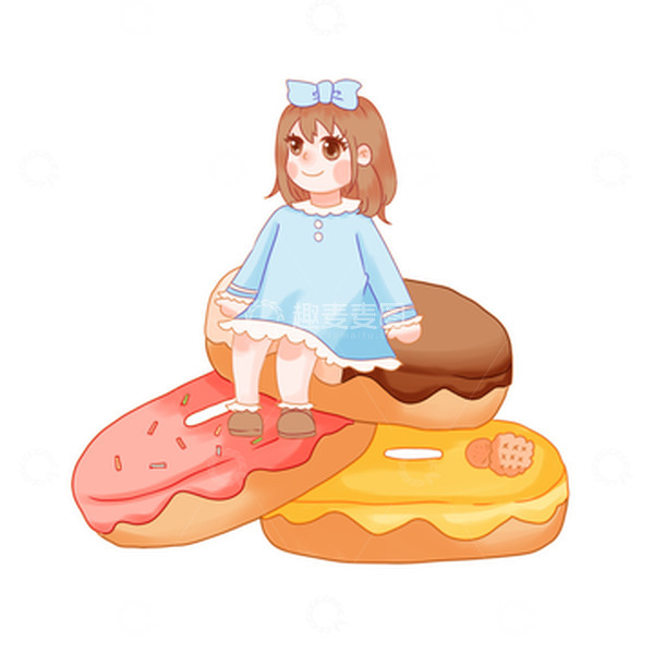 源文件下载【趣麦麦图】甜甜圈甜品零食小女孩吃东西卡通