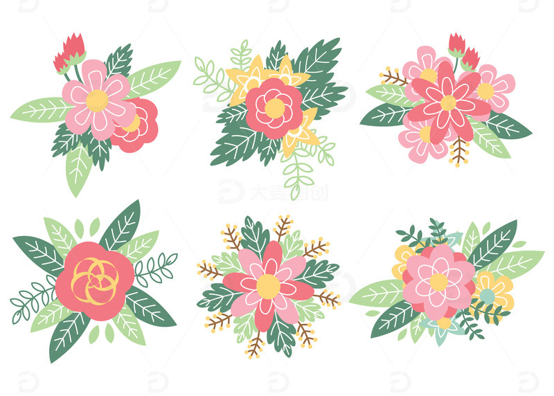 春天花朵花草扁平花朵剪纸花朵装饰元素