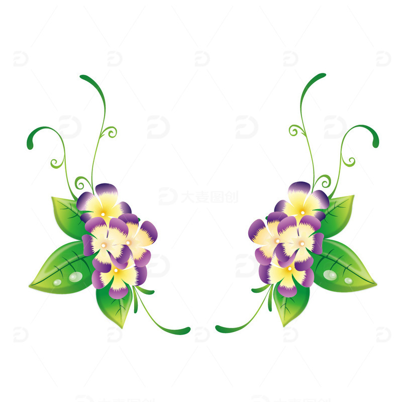 春天花朵鲜花绿叶叶子藤蔓春季装饰露珠