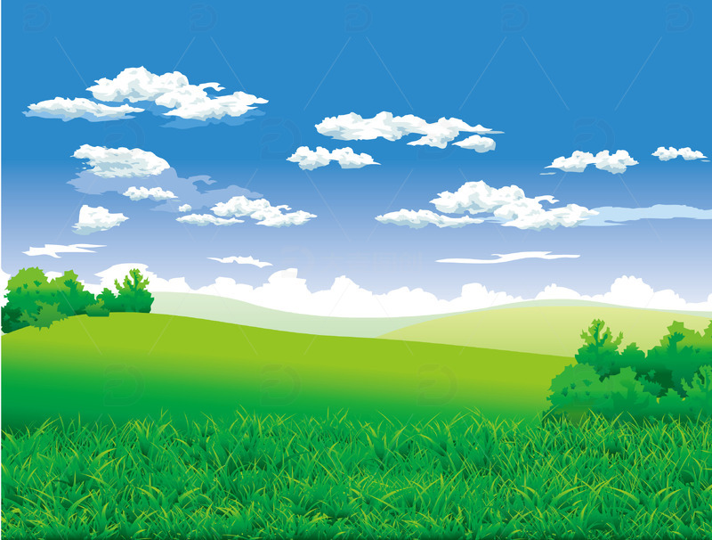 春天春季白云云朵蓝天草地草丛草坪