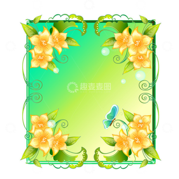 源文件下载【趣麦麦图】春天春季花朵鲜花藤蔓蝴蝶边框装饰边框标题