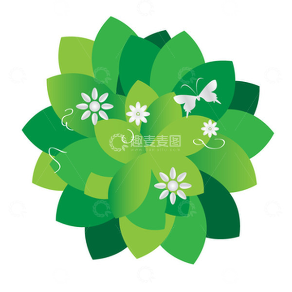 源文件下载【趣麦麦图】春天花环绿叶装饰花朵蝴蝶叶子