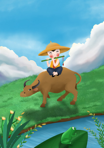 清明节放牛牧童短笛背景