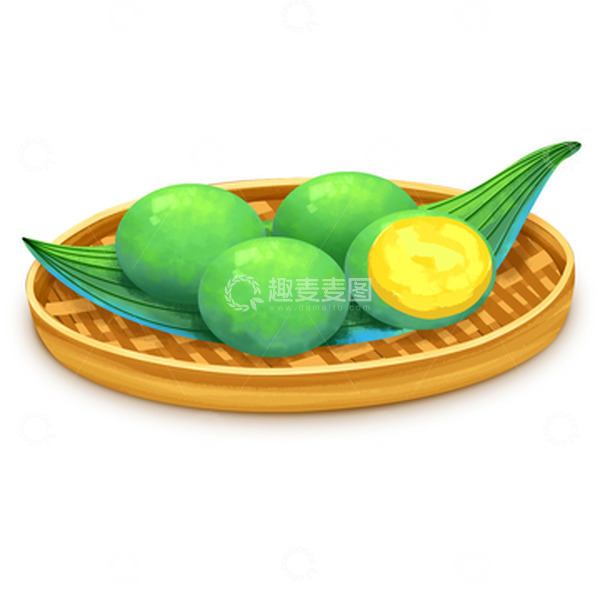 源文件下载【趣麦麦图】清明节食物青团篮子
