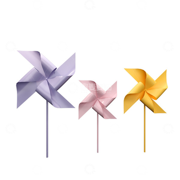 源文件下载【趣麦麦图】春天踏青彩色风车3D立体元素