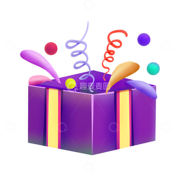 源文件下载【趣麦麦图】手绘卡通立体愚人节紫色礼盒装饰元素