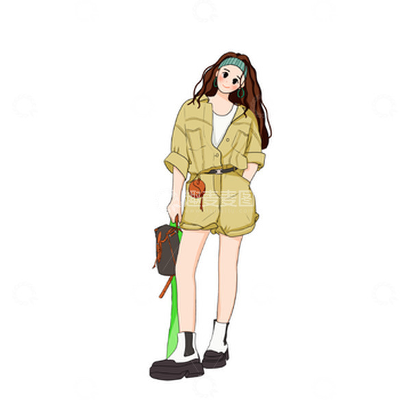 源文件下载【趣麦麦图】-时尚休闲女生潮流穿搭扁平风街拍手绘人物