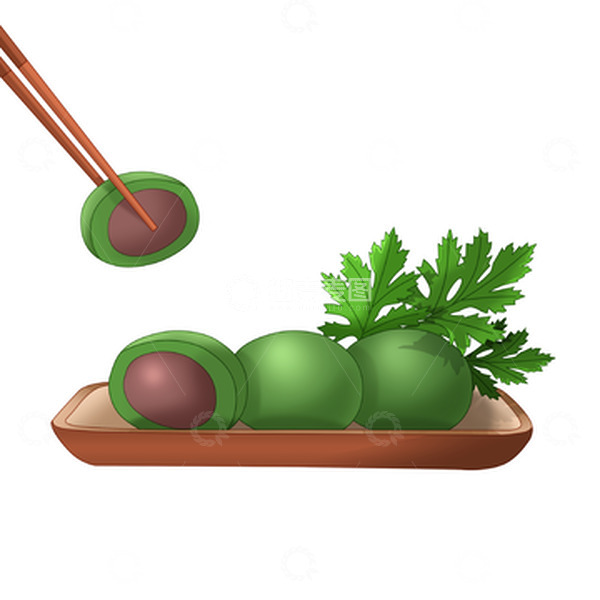 源文件下载【趣麦麦图】清明节小吃青团艾草长碟子元素