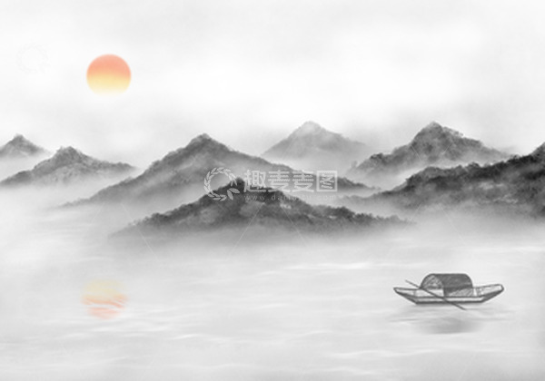 源文件下载【趣麦麦图】黑色水墨山水简约背景