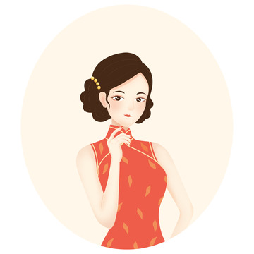 手绘国风国潮旗袍女人物